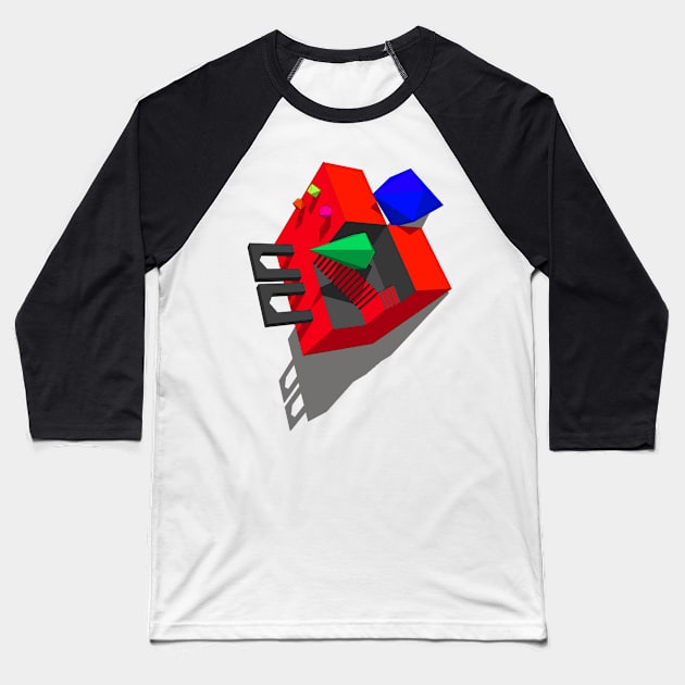 Geometrical Choice Red Cube Baseball T-Shirt by Zeroeroroo